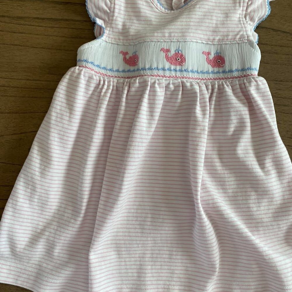 Petit Bebe Girls Pink Striped Smocked Whales S-3